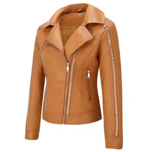 NXH popolare giacca di pelle rivetto donne punk corto sottile femminile autunno cappotto Turn down collare moto giacche da motociclista LJ201012