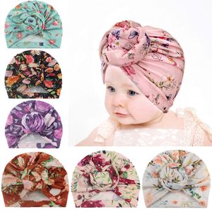 M321New Infant Baby Hat Kids Flower Knot Hat Caps Children Skull Cap Florals Turban Hats