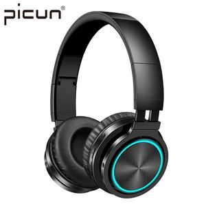 Headsets Picun B12 Trådlösa hörlurar Bluetooth 5.0 Hörlurar med 7 Färg LED Light 36H Spela tid Supoort TF-kort Headset för telefon PC1