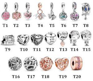 Ny original 925 Sterling Silver Bead Familj Moder Dag Kärlek Hjärta Hängsmycke Charm Fit Pand Armband Halsband DIY Kvinnor Smycken