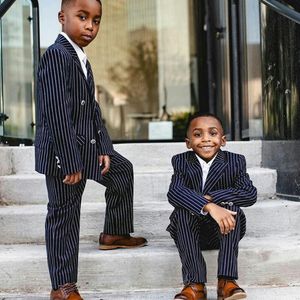 Pinstripe Boys Pants Suits 2 Pieces Set Tuxedos for Wedding Dinner Children Kids Jacket Blazer (jacket+pants)