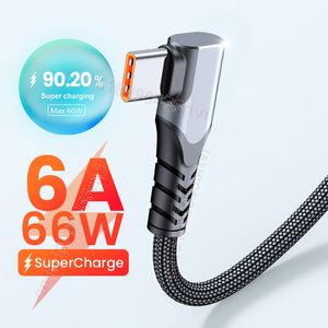 Cavo di ricarica rapida USB tipo C da 90 gradi 6A 66W per Huawei Mate40 Pro 5A Cavo dati USB C per caricabatterie per Xiaomi