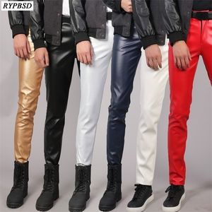 PU Homens Slim Fit Stretch Fashion Casual De Alta Qualidade Zipper Nightclub Skinny Calças de couro Faux Mens Plus Size 38 201113