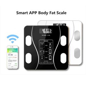 Bluetooth Body Fat Smart Wireless Digital Badrum Vikt Skala LED Sammansättning Analyer Smartphone App Vattenmuskel Massa BMI H1229