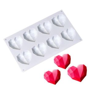 8-Cavity Diamond Love Heart-Shaped Silicone Cakes Mousse Molds Chocolate Dessert Bakeware Pastry Mould sea shipping YL275
