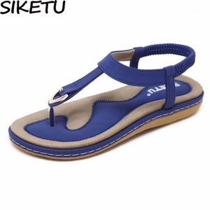 Siketu夏の靴の女性ボヘミアエスニックフリップフロップソフトフラットサンダル女性カジュアル快適プラスサイズウェッジサンダル35-451