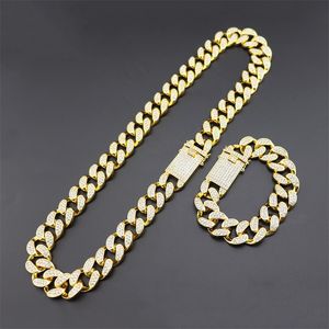 Heavy Cubic Zirconia Miami Men s Chain Necklace with Bracelet Necklace Set Gold Silver mm Big Choker Hip hop Jewelry K2