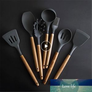 Utensils Baking Tools Storage Box Silicone Kitchenware Non Stick Heat Resistant Cooking Wooden Handle Silicone Spatula Soup