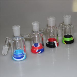 Mini Hookah Glass Ash Catcher med 7 ml Silikonbehållare 14mm-14mm för glas Bong Water Pipe Oil Rig Ashcatchers Rökningstillbehör