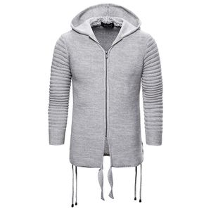 Hot Sale Men's Cardigan Sweaters Solid Color Hooded Sweatercoat Casual Zipper Knitwear Male Outerwear US Size S-XXL