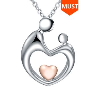 SG 925 Sterling Silver Mãe Colares Criança com Mão em Hand Em Hand Heart Em Forma Pingente Colar Love Família Moda Jóias Presente Q0531