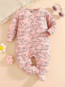 Baby Swan Print Footed Sleep Jumpsuit SHE
