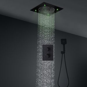 Badezimmerzubehör Bunte LED-Duschset Thermostatmischer-Mischer-Ablenker Schwarze Facuets Rainfall Nebel Duschkopf-System