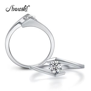 AINOUSHI Luxury Sona Solitaire Ring Hearts and Arrows Round Cut Engagement Ring Solid 925 Sterling Silver Twist Ring Y200106