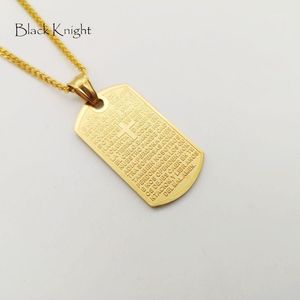 Wisiorek Naszyjniki Czarny Knight Gold Color Ze Stali Nierdzewnej Świętej Biblii Cross Dog Tag Naszyjnik Mini Urok Christian NeckKlace BLKN06451