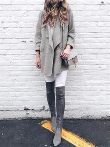 Neue Dünne Wollmischung Mantel Frauen drehen-unten Kragen Outwear Jacke Langarm Casual Herbst Winter Elegante Mantel