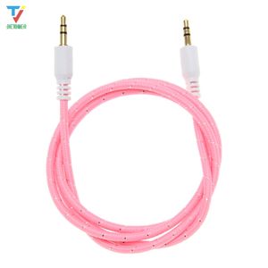 1m nylon aux kabel 3,5 mm man till manlig jack auto bil ljudkabel Guldpläterad pluggledning för iPhone Xiaomi högtalare 300pcs / parti