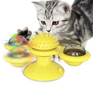 Multifuncional gato brinquedos moinho de vento com escova puzzle toca-cabeça Dente de limpeza de dente brinquedo interativo gato jogar brinquedos pet suprimentos lj200826