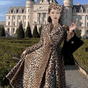 Women's Fur & Faux Le Palais Vintage 2022 Spring Original Leopard Print V-neck Collect Waist Eco-friendly Fashion Elegant Coats Women