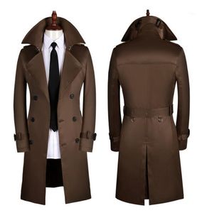 Wholesale long brown trench coat mens for sale - Group buy Mens trench coats leisure business man long coat men clothes slim fit overcoat long sleeve spring autumn korean brown S XL1