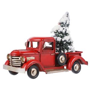 Christmas Vintage Truck Ornament Iron Novel Pickup Model with Xmas Tree 220210