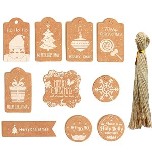 50 pcs feliz natal kraft papel etiquetas com corda natal diy pendurado caixa de presente etiquetas para festa decorações de natal navidad y201020