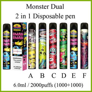 E Cigarettes Kit Monster Dual Switch en Puffs Pen Vape jetable avec POD ML Couleurs Dispositif jetable disponible