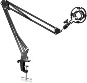 Limousmusik Justerbar mikrofonfjädring BOOM SCISSOR ARM STAND med Shock Mount Mic Clip Holder Guldskruvadapter, Apl2295