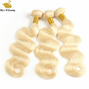 Blonde Human Hair Weave Human Hair 613 Double Weft Silky Straight Body Wave 2 Bundles 8-30inch Peruvian Hair