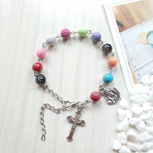 Bracciale rosario in plastica multicolore da donna, croce, gioielli religiosi