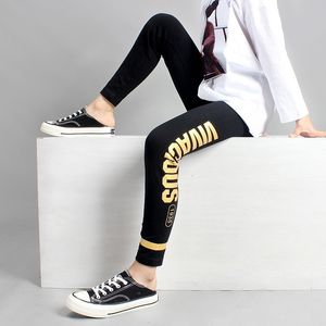 Girls Leggings 10 12 лет Девочки-подростки Хлопок Брюки Мода Золотой печати Черные Детские Спортивные брюки Весна Падение Студенты Студенты LJ201019