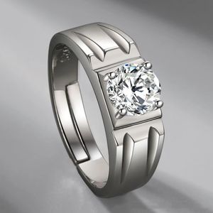 새로운 스타일 패션 S925 실버 Moissanite 남자 다이아몬드 반지 간단하고 관대 한 보석 제안 약혼 발렌타인 선물