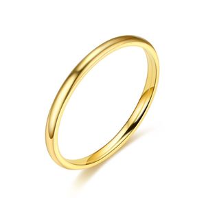 2MM Simple Design Titanium Steel Ring for Women Men Gold Silver Black Solid Color Rings Ladies Bride Wedding Jewelry Nice Gift Size 4 5 6 7 8 9 10 11 12