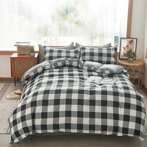 Solstice Black White Striped Lattice Bedding Set Kid Barn Barn Flickor Linne Duvet Täck kuddebäddsaket 201021