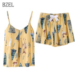 BZEL 2019 Lato Sling Panie Piżamy Szorty Bez Rękawów Sleepwear V-Neck Cotton Nightgowns Cartoon Plus Size Pijamas Nightgowns Y200708