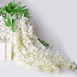 Weiße künstliche Blumen, Hochzeitsdekoration, Wisteria-Rebe, Hortensien-Blumenstrauß, Schnur für Zuhause, Party, Decke, Ornament, 30 Stück