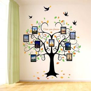 Large 160*204cm Family Tree Heart-shaped Po Frame Wall Sticker Love You Forever Bird Decals Mural Art Home Decor Removable 220118