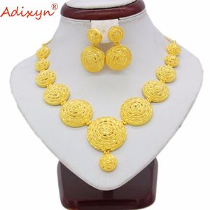 Brincos Colar Adixyn Índia Cor do ouro / conjuntos de jóias de cobre Gargantilha Africana / Nigeriana Acessórios de casamento nupcial Presente N06081