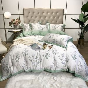 TUTUBIRT 100% BAMBOO Pościski Zestaw pościeli EuropeanStyle Satin Silk Heaving Forest Floral Soft Bedlinen Duvet Cover Bedspread T200706