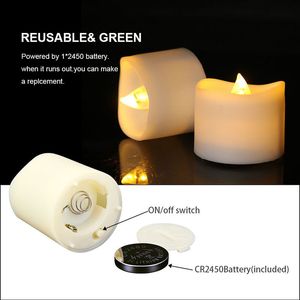 Batteri LED flamless ljus fjärrkontroll elektriska te lampor falska velas varm vit flamma votive timer tealight heminredning 201203