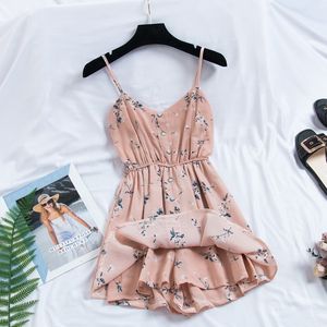 2019 Novos Playsuits Mulheres Verão Doce Moda Casual Bohemian Impressão Fina Strap Sem Mangas Macacões Black Macacões para as mulheres T200704