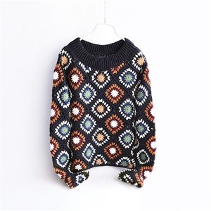 Women s Sweater Crochet Flower Ladies Knit Jersey Autumn Winter Long Sleeve Tops Thick Spain Pullover Spring Knitted Jumper