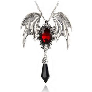 Vintage Victorian Bat Wing Gothic Crystal Pendant Halsband Tröja Kedja Smycken Halloween Gåva till Tonåring Kvinnor Män