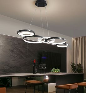 Dining Room LED Chandelier Lighting Black Or Gold Modern Simple Hanging Lamp Restaurant Bar Coffee Shop Round Rings Luminaires