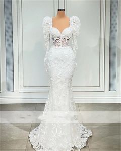 Elegante Vestidos de Noiva 2022 Gorgeo abito da sposa sirena in pizzo Appliques a maniche lunghe Abito da sposa vintage in rilievo