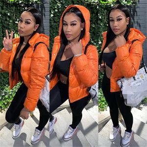 Tsuretobe Sexy Cropped Baiacado Jaqueta Mulheres Inverno Roupas Mulheres Laranja Bolha Casaco Com Capuz Streetwear Mulher Parkas Outwear 201212