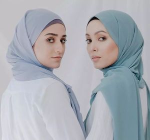 Premium Chiffon Muslim Hijab Malaysia Indonesia Head Wrap Scarves Solid Color Long Shawl Travel Sunscreen Underscarf Beach Cover