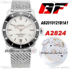 GF 42mm AB2010121 ETA A2824自動メンズウォッチブラックセラミックベゼルホワイトダイヤルステンレススチールメッシュブレスレットベストエディションPTBL PURETIME 12B