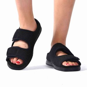 Sandalet Yeni Diyabet Terlik Ayak Genişliği Bloated Büyük Kemik Hamile Kadınlar Ayarlayabilir Kauçuk Köpük Alt Gevşek Kumaş Nefes 220302