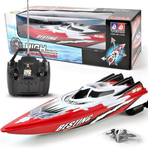 4-channel RC Boat Plastic Electric Remote Control Speedboat Double Motor Remote Control Speed Boat Children Birthday Toy Gift 201204